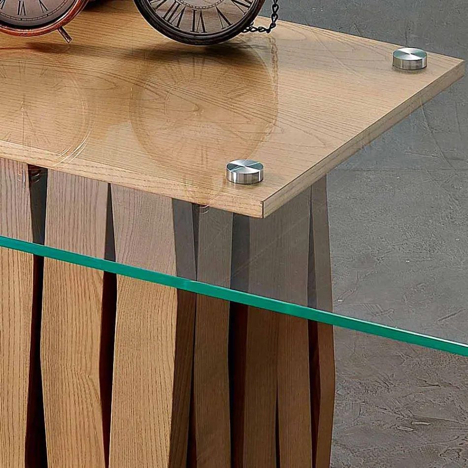 Jídelní stůl ze skla a masivního dřeva vyrobený v Itálii, Egisto Viadurini