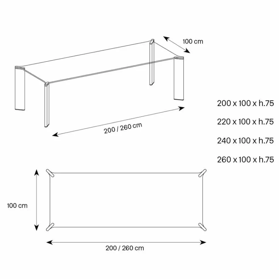 Jídelní stůl v extra čirém skle Luxusní design 4 rozměry - Kuduro Viadurini