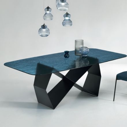 Jídelní stůl z tepaného skla a černého kovu Made in Italy - Mirco Viadurini
