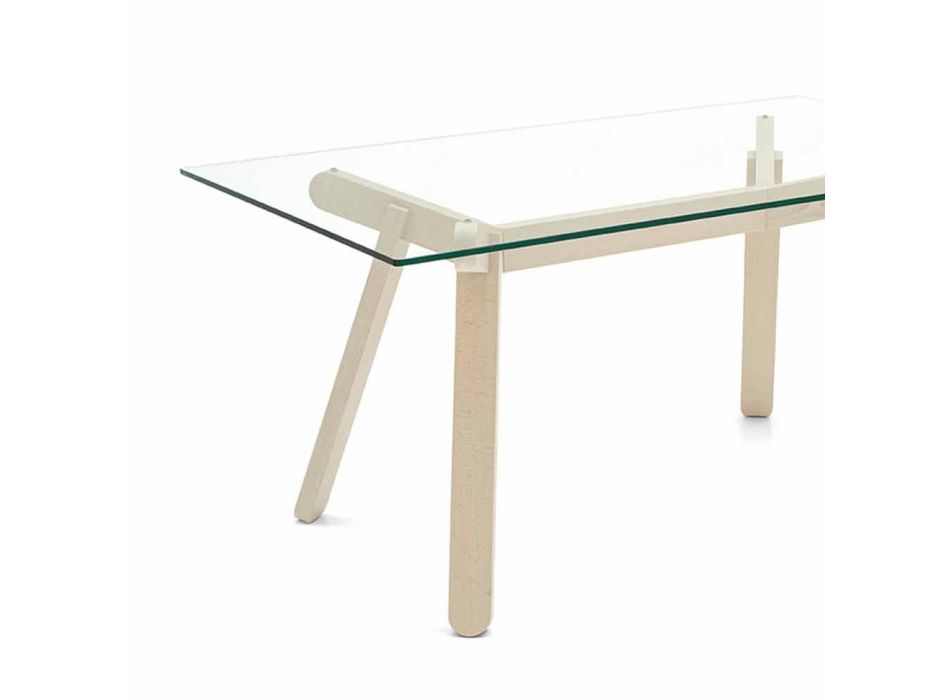 Jídelní stůl z tvrzeného skla a buku vyrobený v Itálii - Connubia Peeno Viadurini