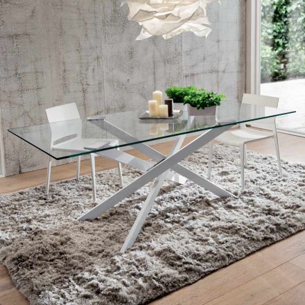 Luxusní jídelní stůl z tvrzeného skla a kovu Made in Italy - Carlino Viadurini