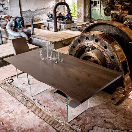 Moderní jídelní stůl 100x200cm dřeva se skleněnými rameny Flora Viadurini