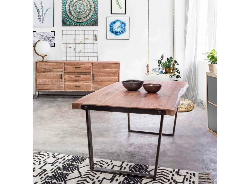 Moderní jídelní stůl z akáciového dřeva a oceli Homemotion - Bingo Viadurini