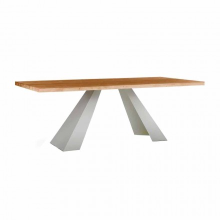 Moderní jídelní stůl ze dřeva a bílého lakovaného kovu vyrobený v Itálii - Miuca Viadurini