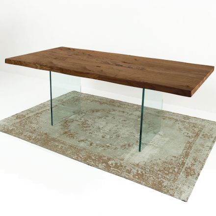 Moderní jídelní stůl z dýhovaného dřeva a skla Made in Italy - Strappo Viadurini