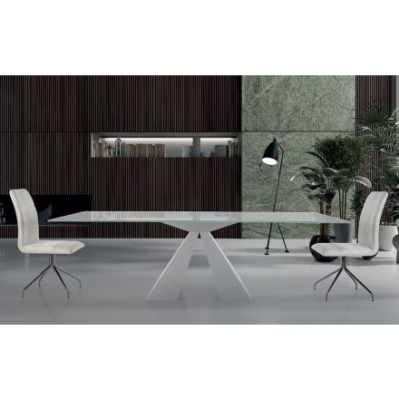 Moderní jídelní stůl ze skla a bílé oceli Made in Italy - Dalmata Viadurini