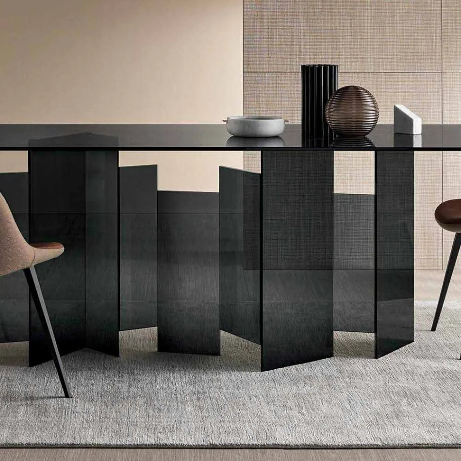 Moderní jídelní stůl v extrémním světle nebo uzené sklo vyrobené v Itálii - náhodné Viadurini