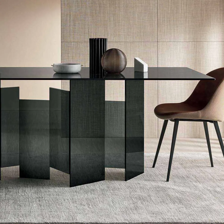 Moderní jídelní stůl v extrémním světle nebo uzené sklo vyrobené v Itálii - náhodné Viadurini