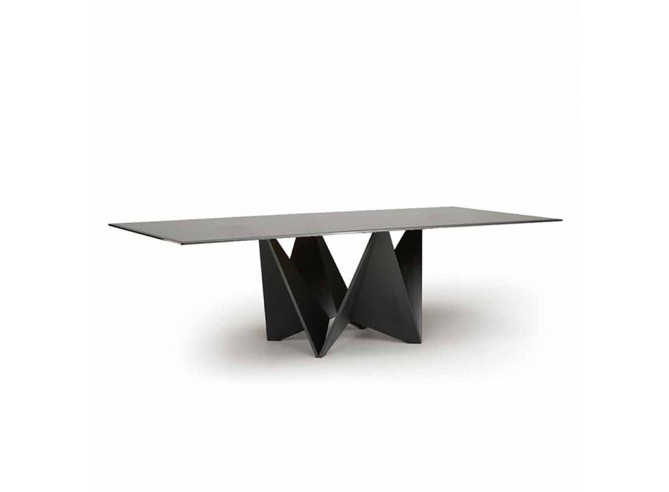 Moderní jídelní stůl ze zkoseného kouřového skla a kovu vyrobený v Itálii - makro Viadurini