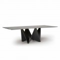 Luxusní jídelní stůl, kouřová zkosená skleněná deska vyrobená v Itálii - makro
