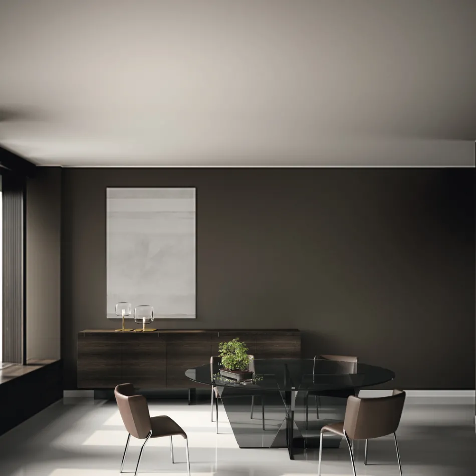 Oválný jídelní stůl se skleněnou deskou a podnoží Made in Italy - Tiseo Viadurini