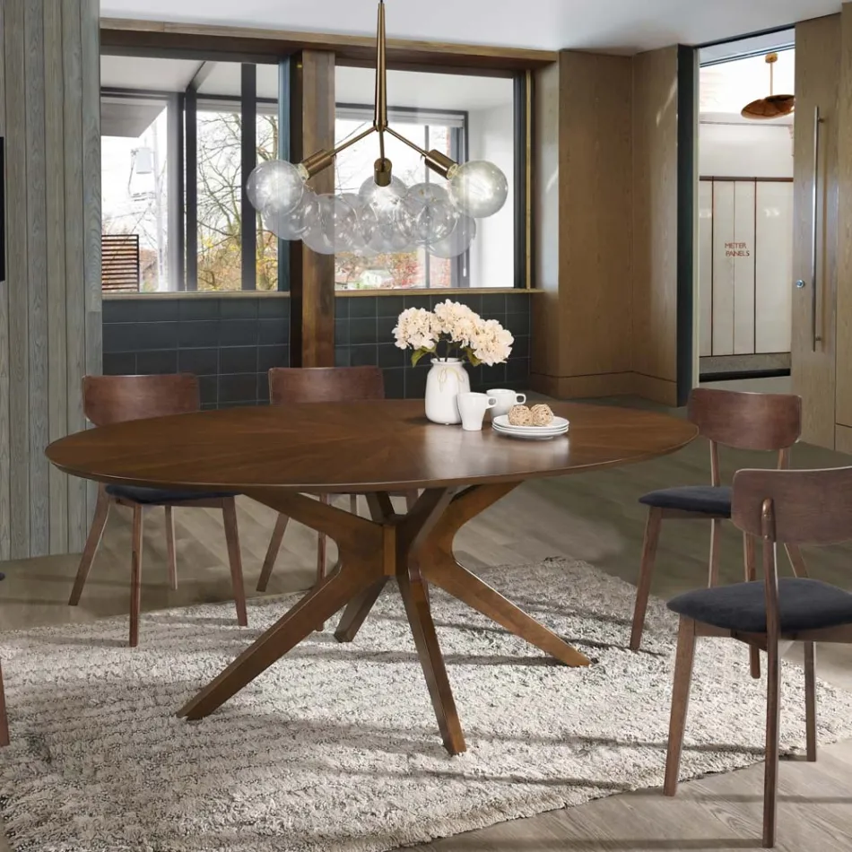 Oválný jídelní stůl z Mdf s masivní dřevěnou konstrukcí - Fulmine Viadurini