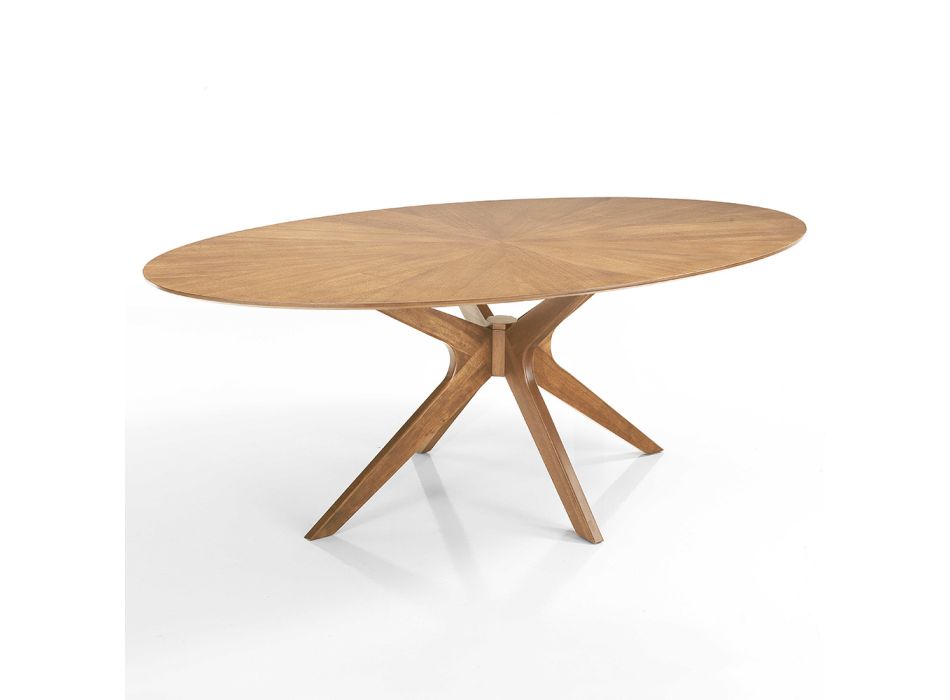 Oválný jídelní stůl z Mdf s masivní dřevěnou konstrukcí - Fulmine Viadurini