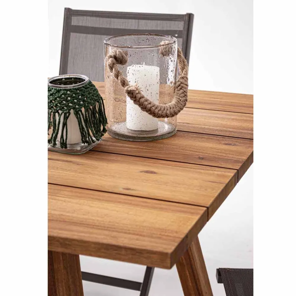 Venkovní jídelní stůl v povrchové úpravě akáciovým dřevem - Leonard Viadurini