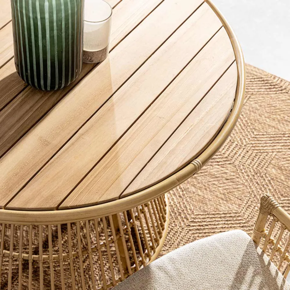 Zahradní jídelní stůl z hliníku a teakového dřeva-Svlk - Matter Viadurini