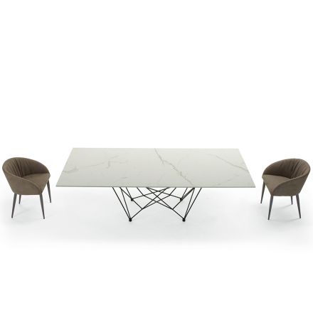 Deska jídelního stolu z lamina a podnož z oceli Made in Italy - Ezzellino Viadurini