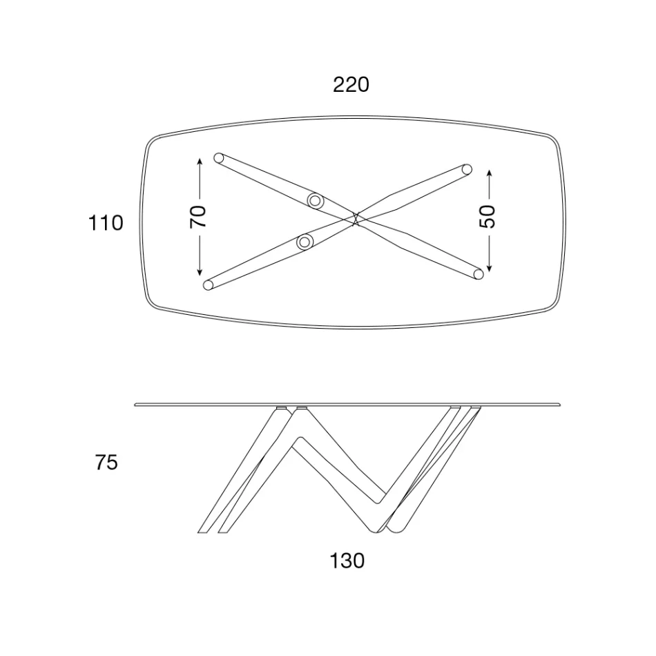 Skleněná deska jídelního stolu a polyuretanové nohy 2 velikosti – Stalto Viadurini
