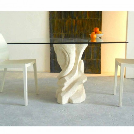 Kuchyňský stolek s kamenným čtvercem a krystalem Leda Viadurini