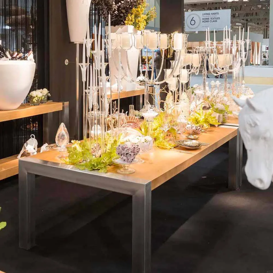 Obdélníkový jídelní stůl v dubových a nerezových podvody Viadurini