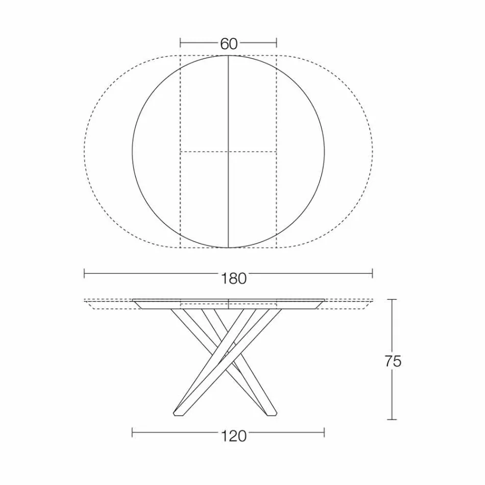Kulatý rozkládací jídelní stůl s dřevěnou deskou vyrobené v Itálii - Crodino Viadurini