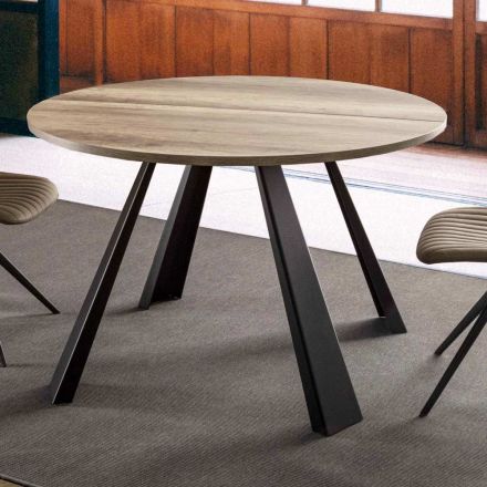 Kulatý jídelní stůl rozšiřitelný až na 370 cm ze dřeva a kovu - Caimano Viadurini