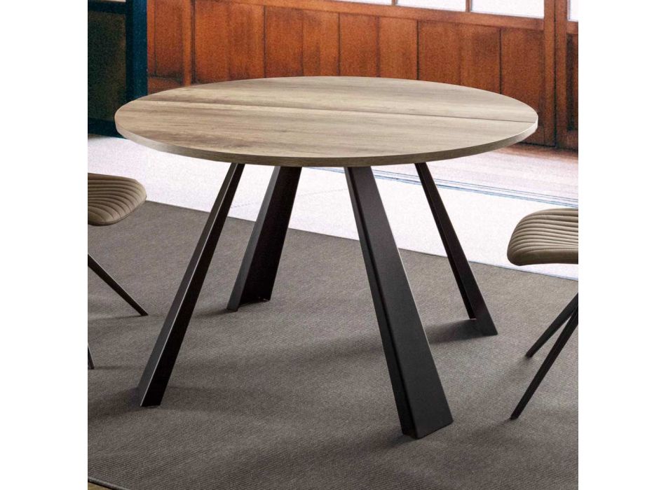 Kulatý jídelní stůl rozšiřitelný až na 370 cm ze dřeva a kovu - Caimano Viadurini