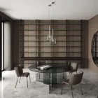 Kulatý jídelní stůl s podnoží a skleněnou deskou Made in Italy - Charles Viadurini