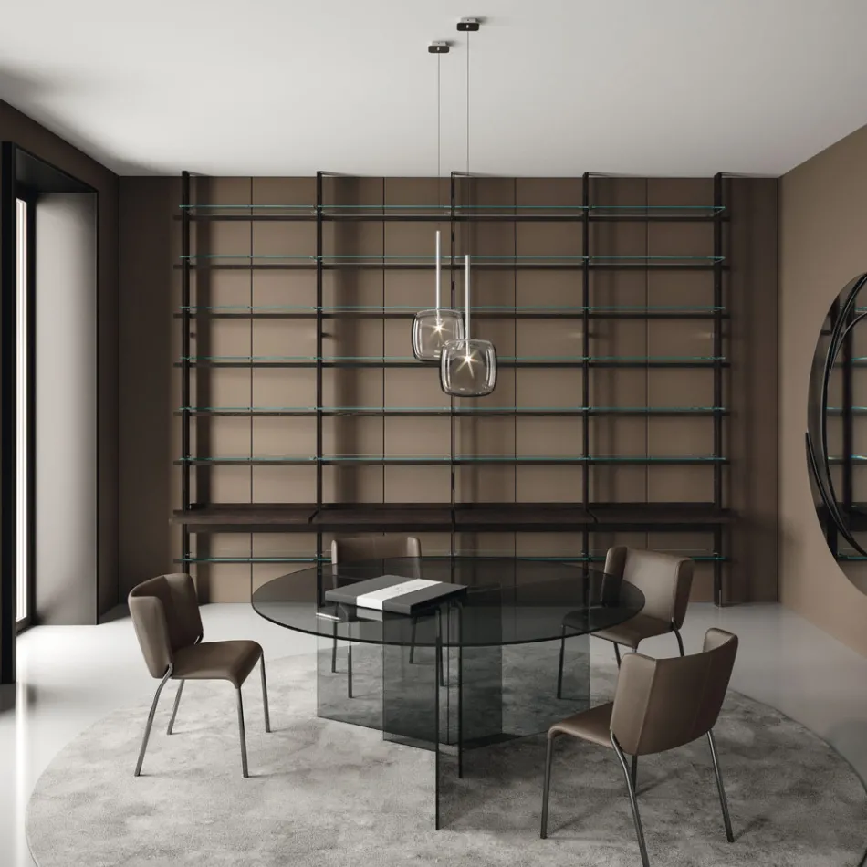 Kulatý jídelní stůl s podnoží a skleněnou deskou Made in Italy - Charles Viadurini