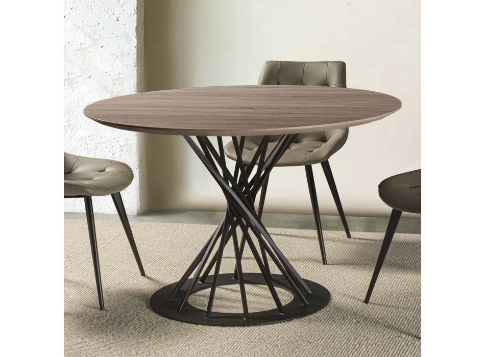 Kulatý jídelní stůl s laminovanou dřevěnou deskou a ocelovou základnou - Mileto Viadurini