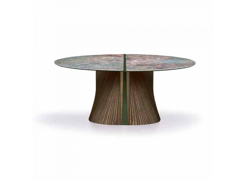 Kulatý designový jídelní stůl z leštěného kameniny a dřeva vyrobeného v Itálii - Madame Viadurini