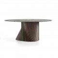 Luxusní kulatý jídelní stůl z leštěného kameniny a dřeva vyrobený v Itálii - Madame