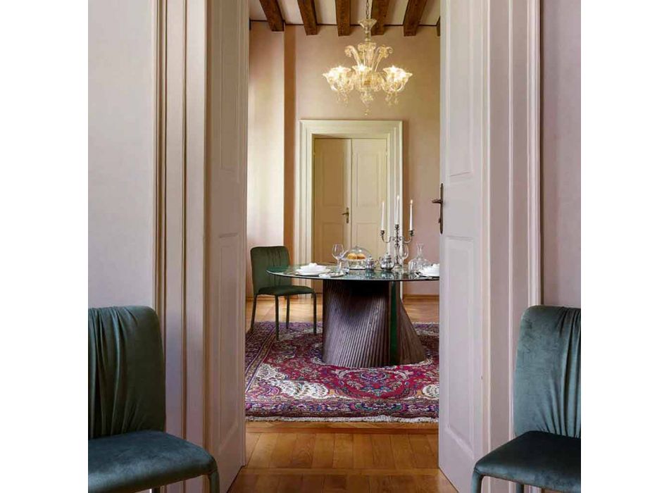Kulatý designový jídelní stůl z leštěného kameniny a dřeva vyrobeného v Itálii - Madame Viadurini