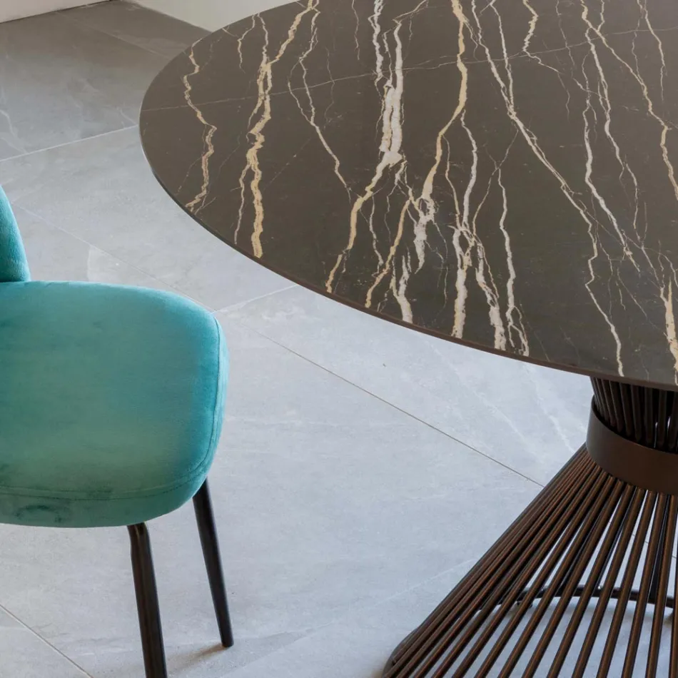 Kulatý jídelní stůl z leštěné keramiky a oceli Florim - Denali Viadurini