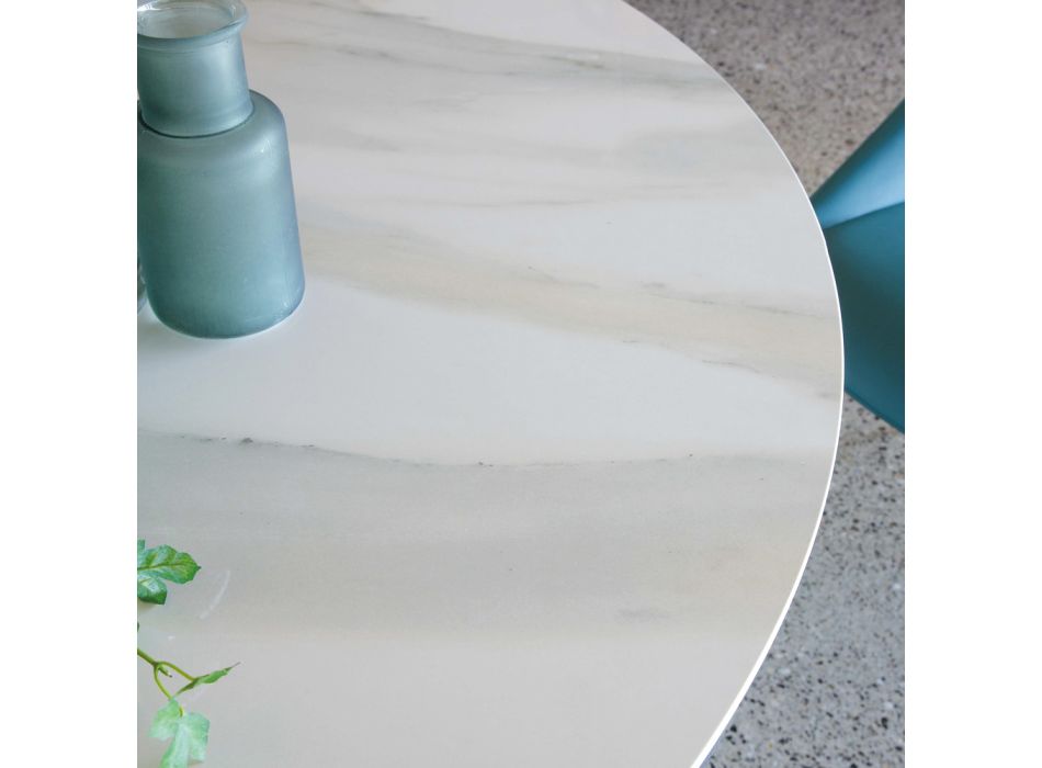 Kulatý jídelní stůl z leštěné keramiky a oceli Florim - Denali Viadurini