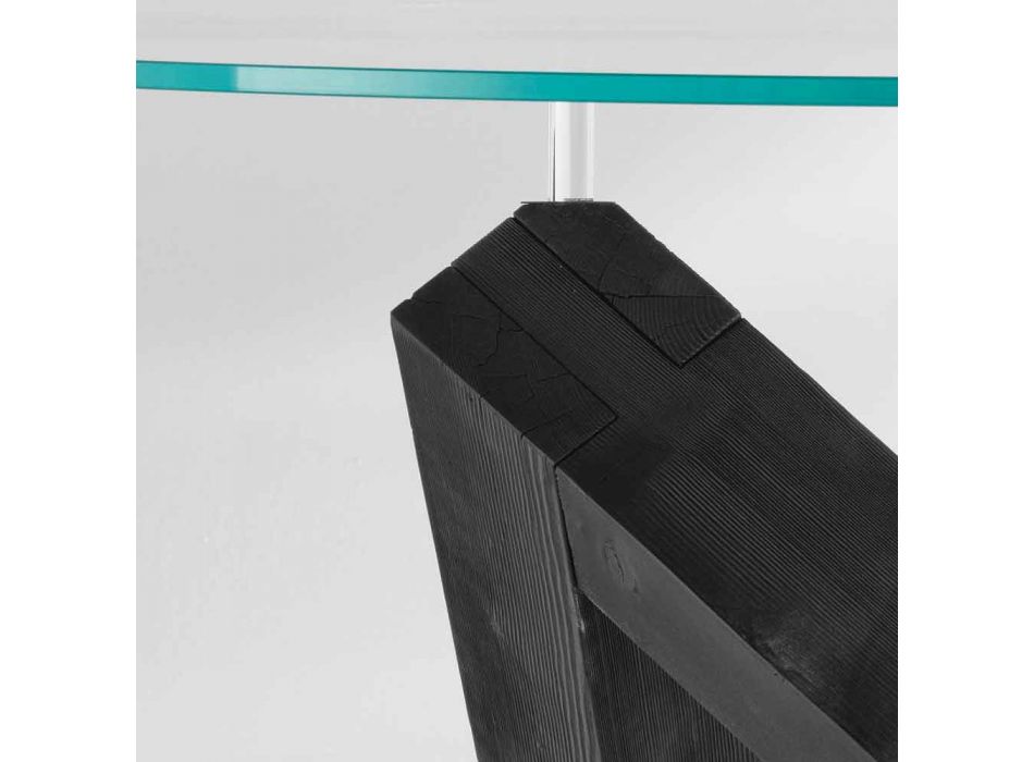 Tabulka Kulatý jídelní dřeva se skleněnou deskou Bao, moderní design Viadurini