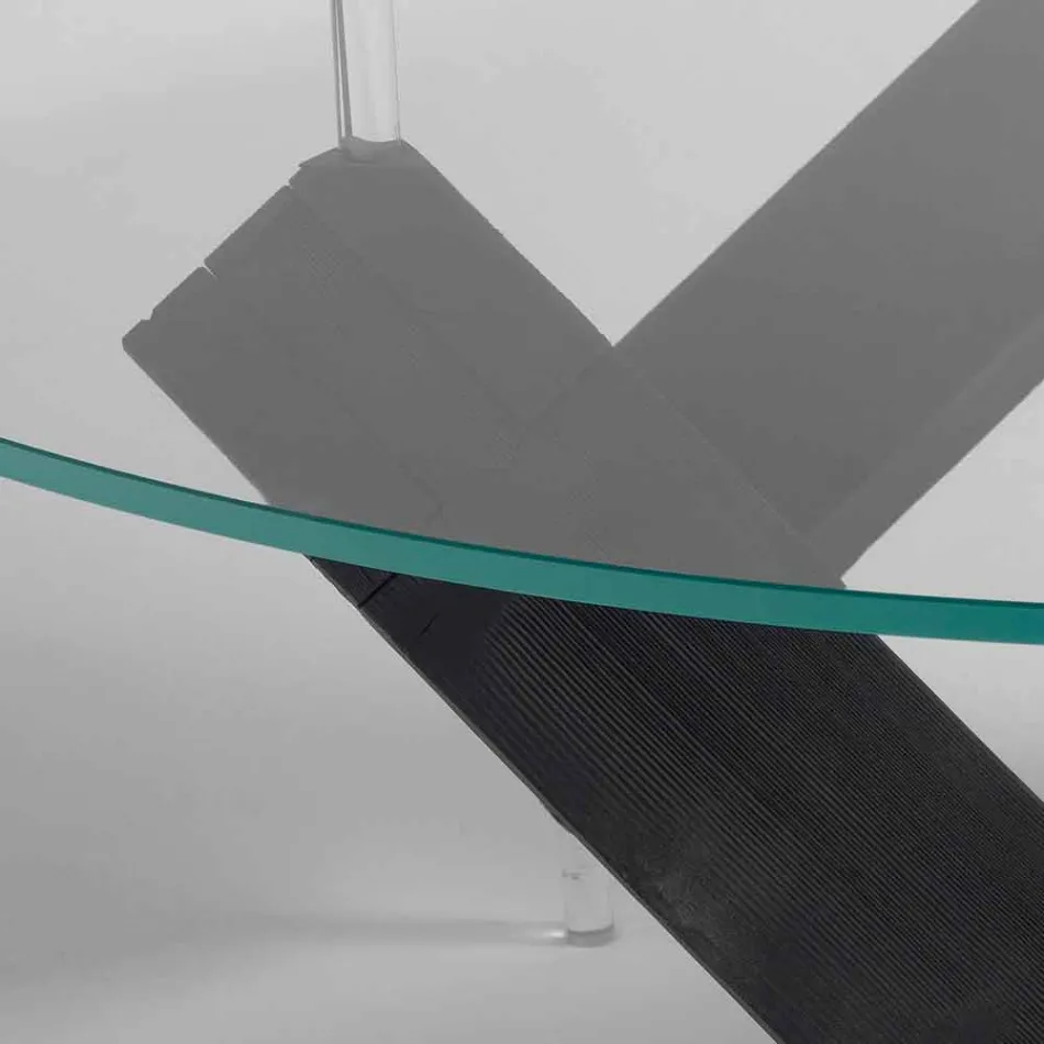 Tabulka Kulatý jídelní dřeva se skleněnou deskou Bao, moderní design Viadurini