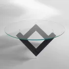 Tabulka Kulatý jídelní dřeva se skleněnou deskou Bao, moderní design Viadurini