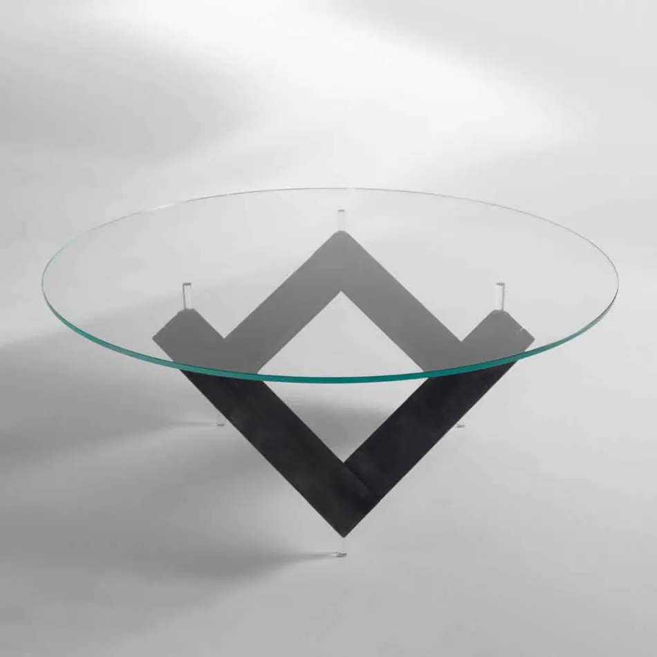 Tabulka Kulatý jídelní dřeva se skleněnou deskou Bao, moderní design Viadurini