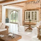 Kulatý jídelní stůl z recyklovaného tropického dřeva s centrální podnoží - skluzavka Viadurini