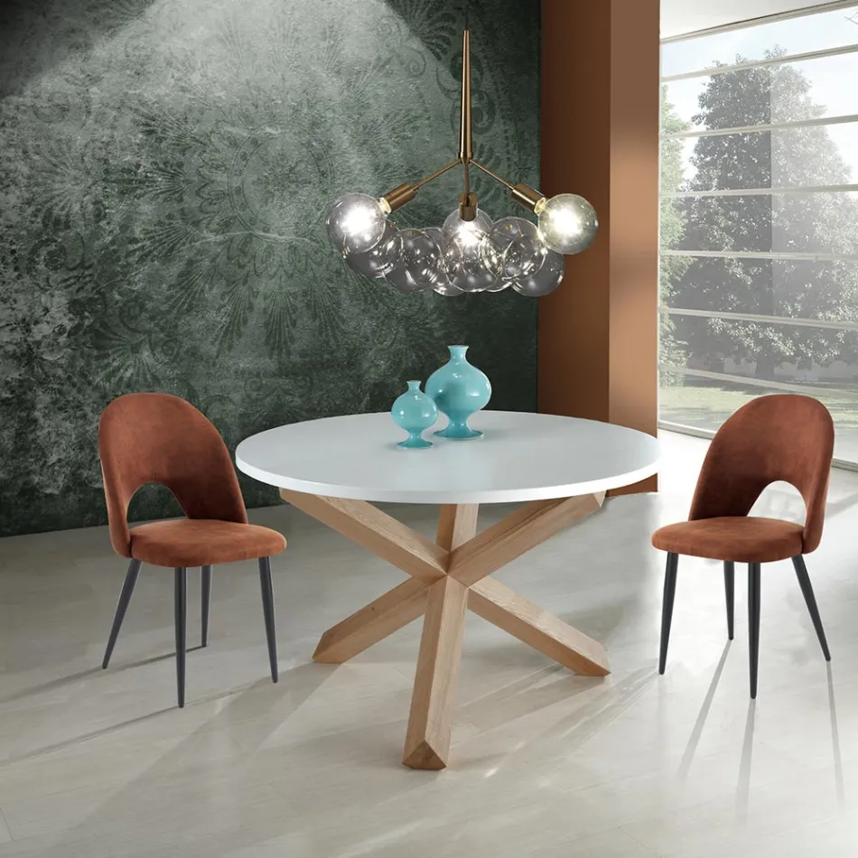 Kulatý jídelní stůl z matné bílé Mdf a masivního dřeva - Dante Viadurini