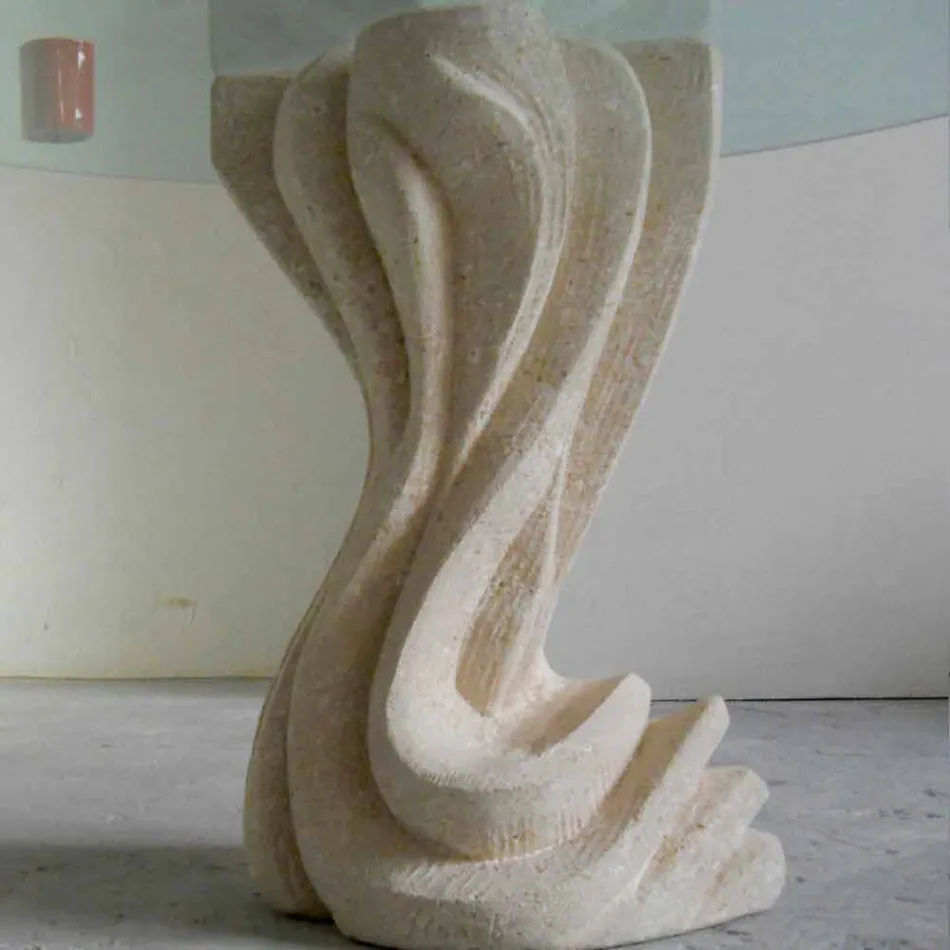 Kulatý jídelní stůl z kamene se skleněnou deskou Cadmus Viadurini