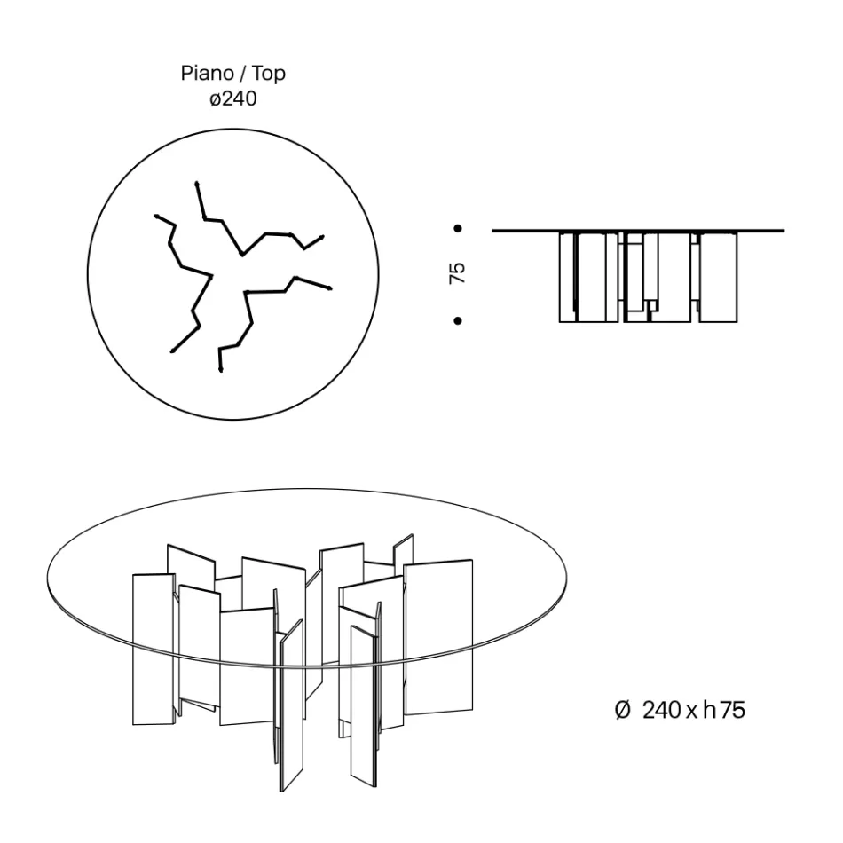 Kulatý jídelní stůl z extra čirého nebo kouřového skla Made in Italy - Thommy Viadurini