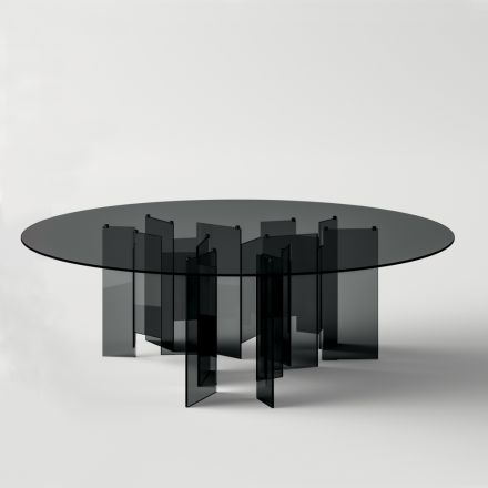 Kulatý jídelní stůl z extra čirého nebo kouřového skla Made in Italy - Thommy Viadurini