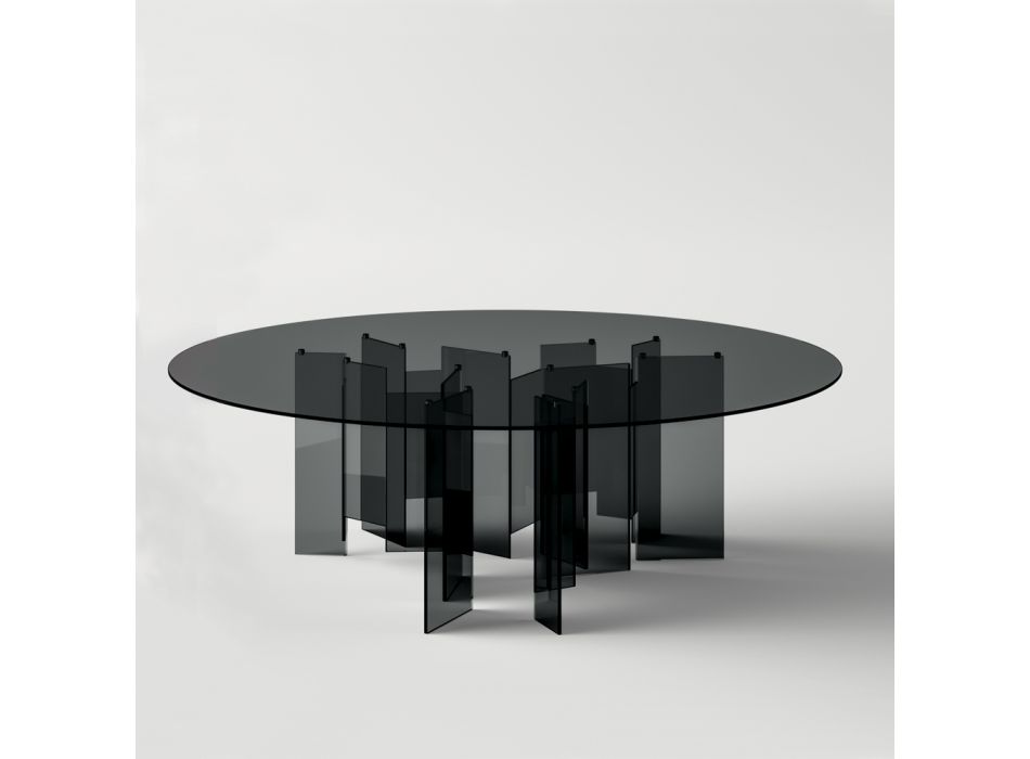 Kulatý jídelní stůl z extra čirého nebo kouřového skla Made in Italy - Thommy Viadurini