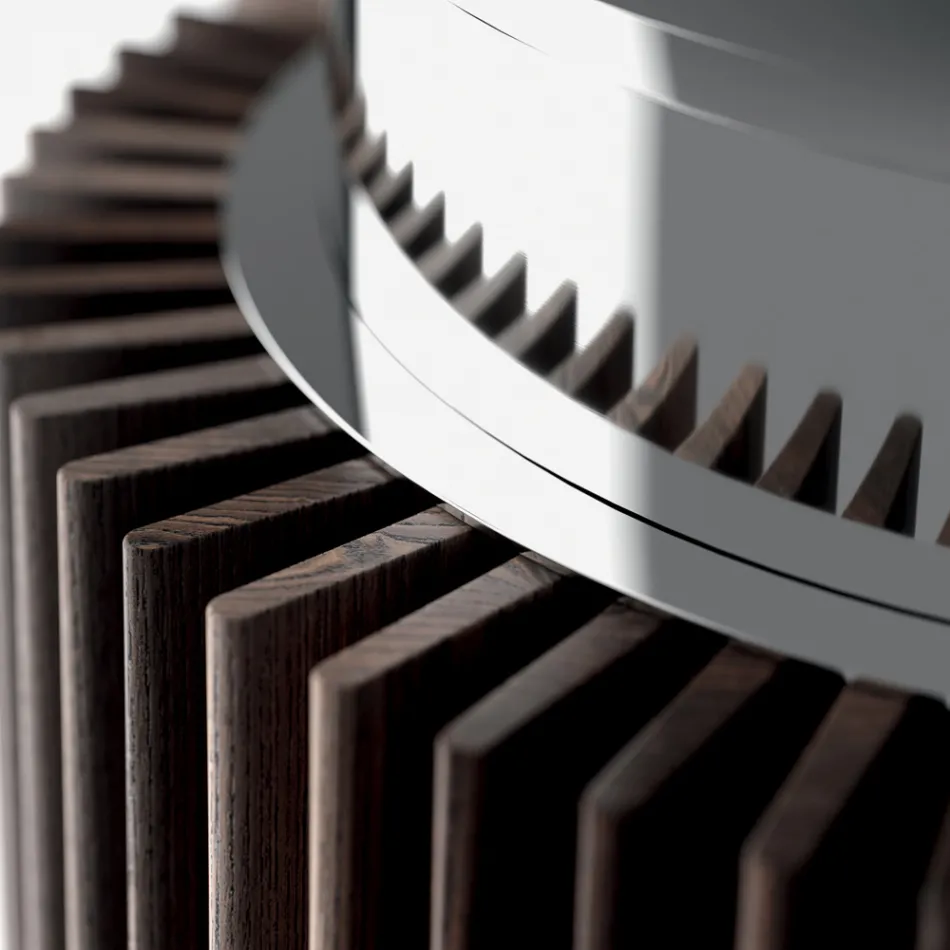 Kulatý jídelní stůl z kouřového skla s dřevěnou podnoží Made in Italy - Rondo Viadurini