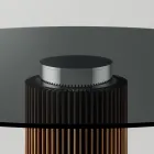 Kulatý jídelní stůl z kouřového skla s dřevěnou podnoží Made in Italy - Rondo Viadurini