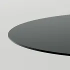 Kulatý jídelní stůl z kouřového skla s dřevěnou podnoží Made in Italy - Rondo Viadurini