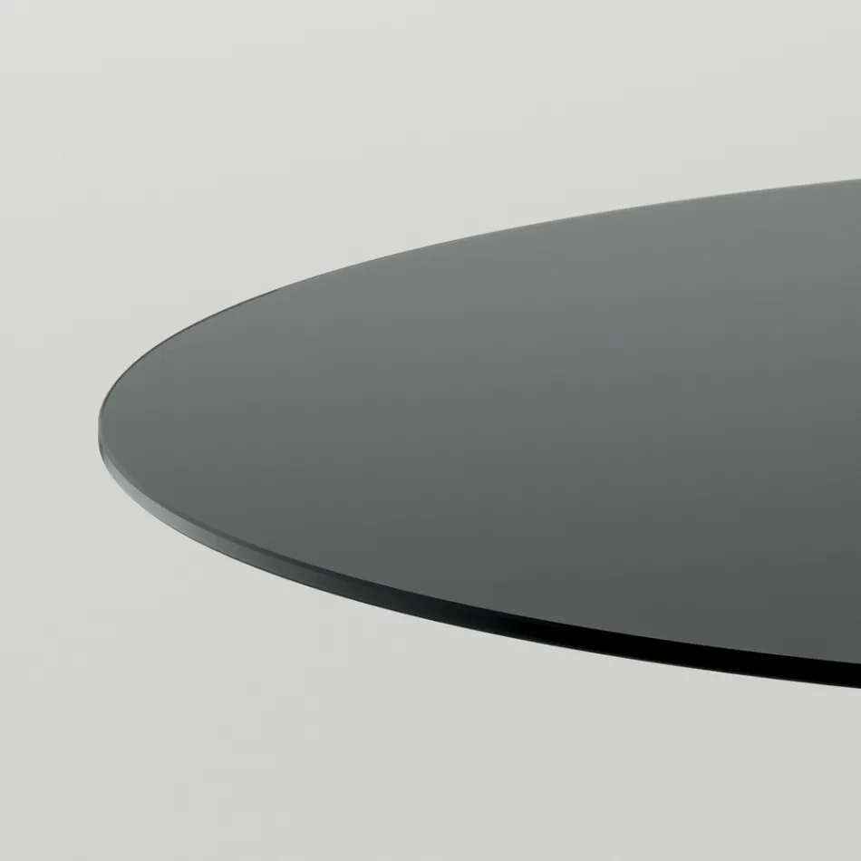Kulatý jídelní stůl z kouřového skla s dřevěnou podnoží Made in Italy - Rondo Viadurini