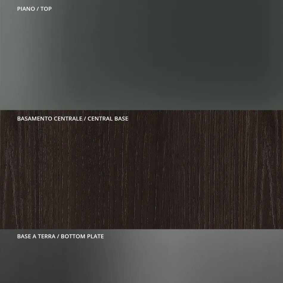 Kulatý jídelní stůl z kouřového skla s dřevěnou podnoží Made in Italy - Rondo Viadurini