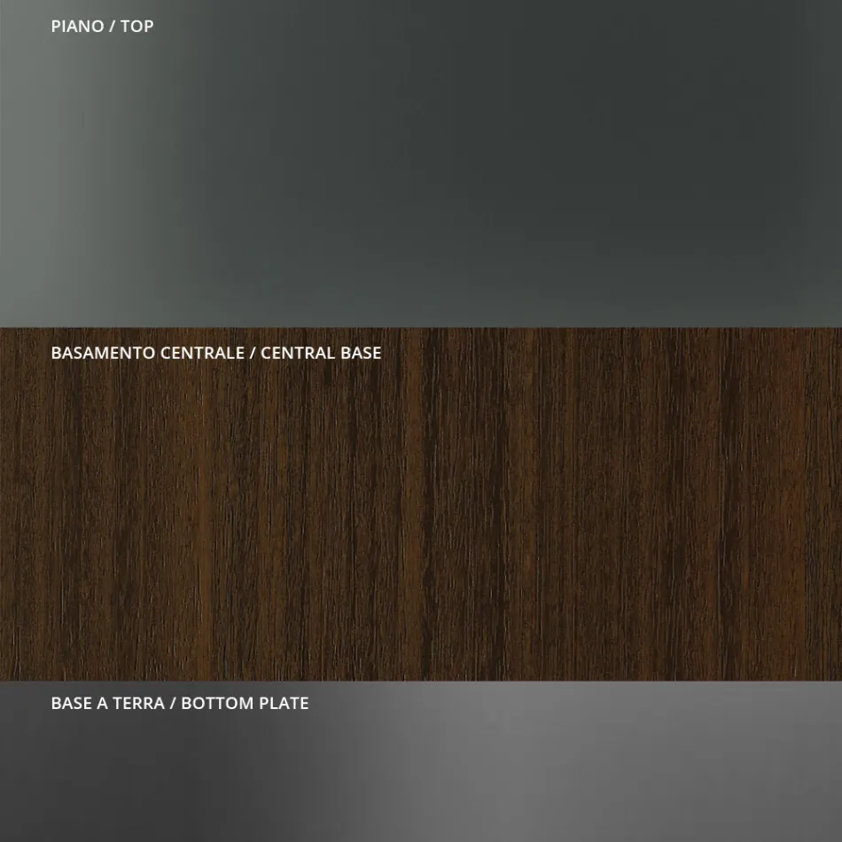 Kulatý jídelní stůl z kouřového skla s dřevěnou podnoží Made in Italy - Rondo Viadurini